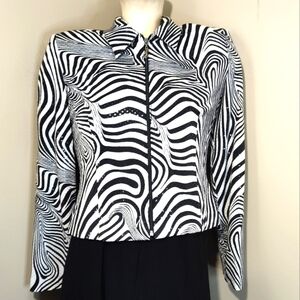 JOSEPH RIBKOFF Black White Zebra Sequin Women's Jacket 8